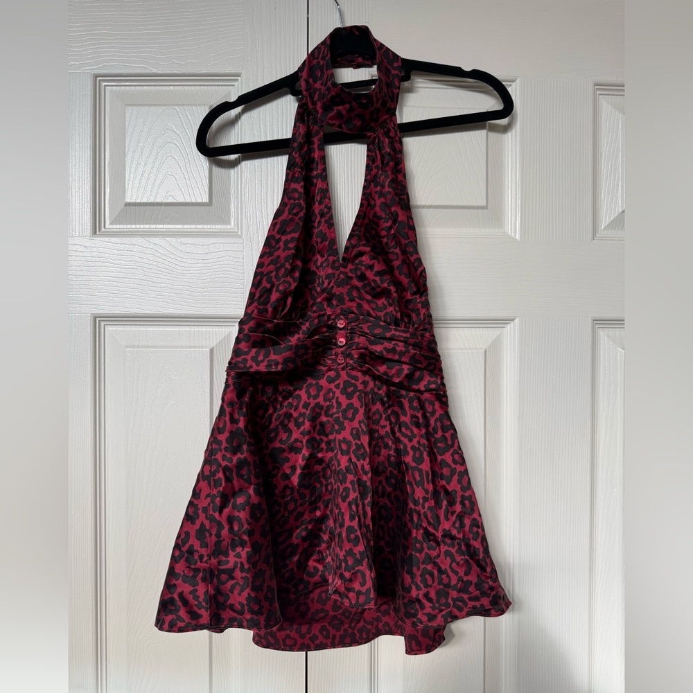 Moda International Red and Black Leopard top